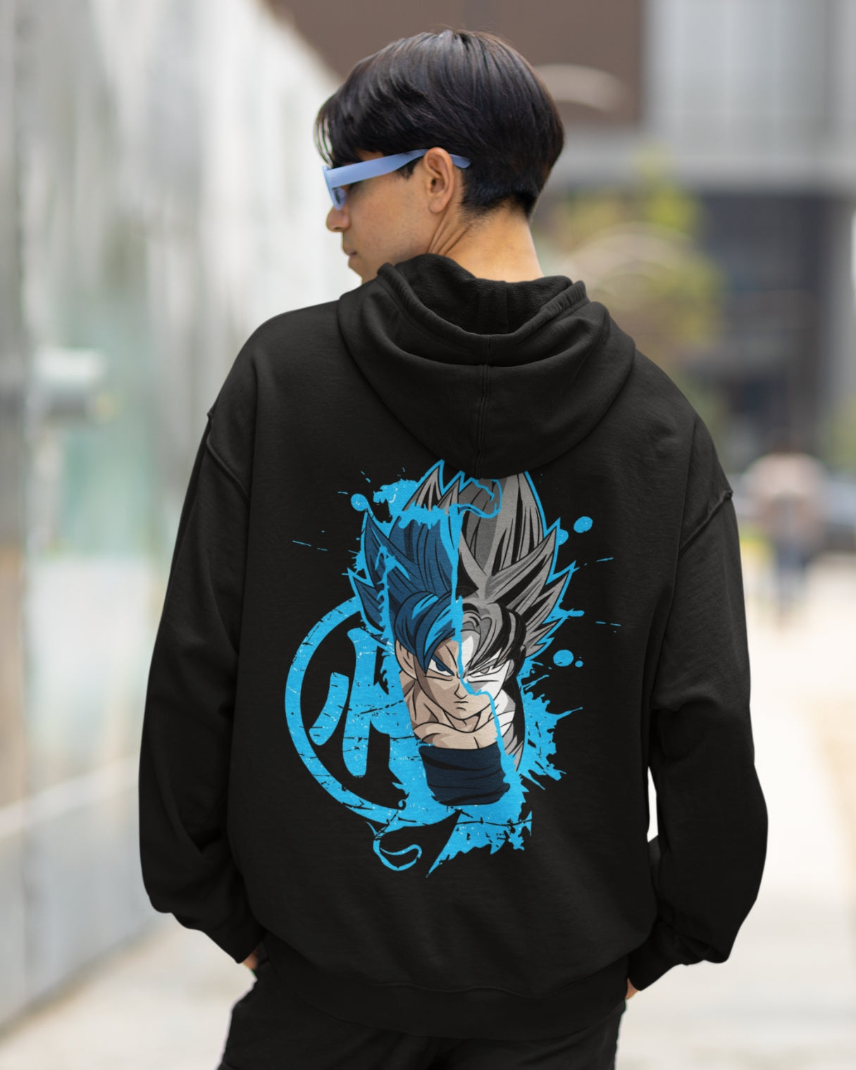 Buzo Con Capucha Negro Goku Rostro Blue - Main Image