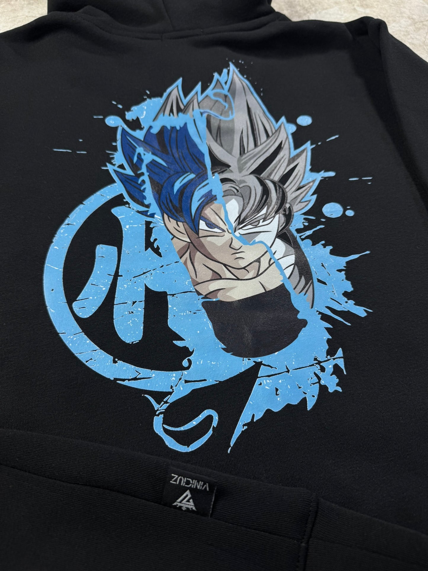 Buzo Con Capucha Negro Goku Rostro Blue