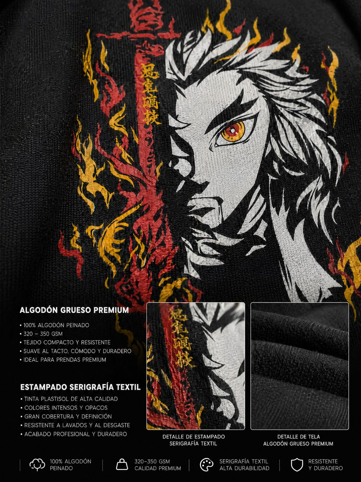 Buzo Con Capucha Hombre Demon Slayer Kyojuro Llamas