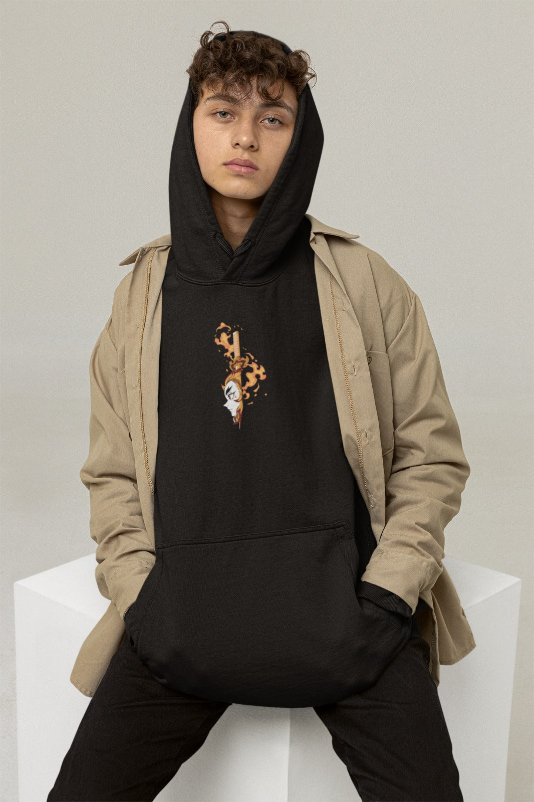 Buzo Con Capucha Hombre Demon Slayer Kyojuro Llamas