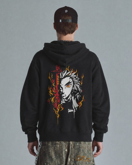 Buzo Con Capucha Hombre Demon Slayer Kyojuro Llamas