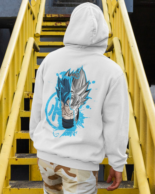 Buzo Con Capucha Blanco Goku Rostro Blue