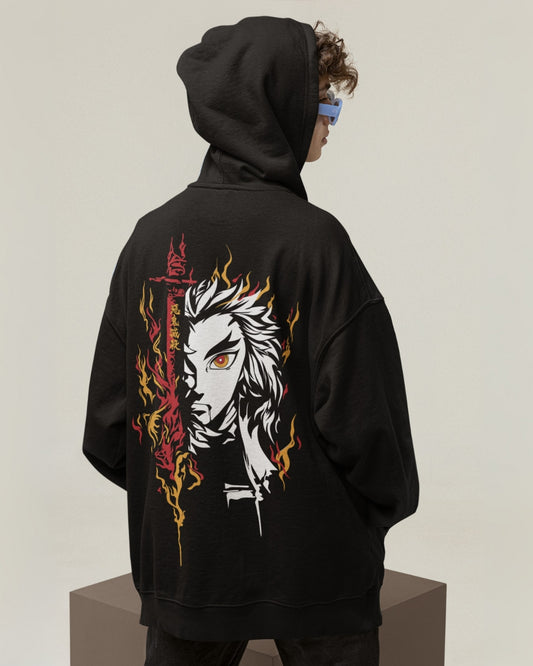 Buzo Con Capucha Hombre Demon Slayer Kyojuro Llamas
