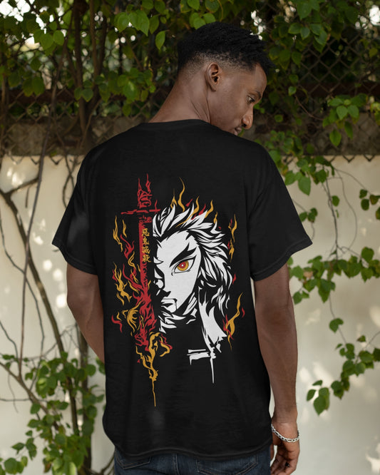 Camiseta OverSize Demon Slayer Kyojuro Llamas