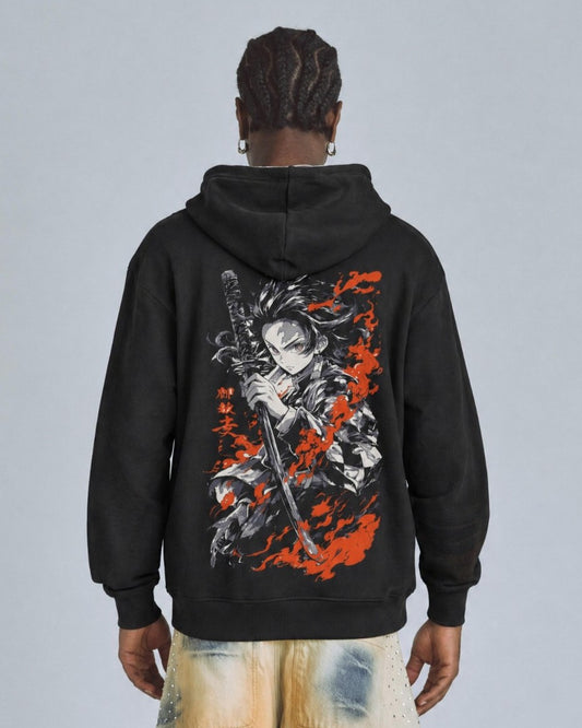 Buzo Con Capucha Hombre Demon Slayer Tanjiro Llamas