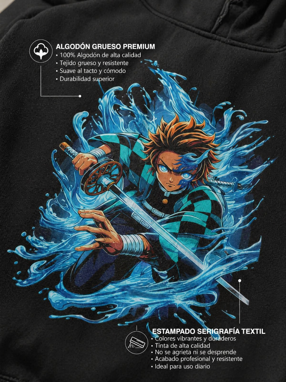 Buzo Con Capucha Hombre Demon Slayer Kamado Azul
